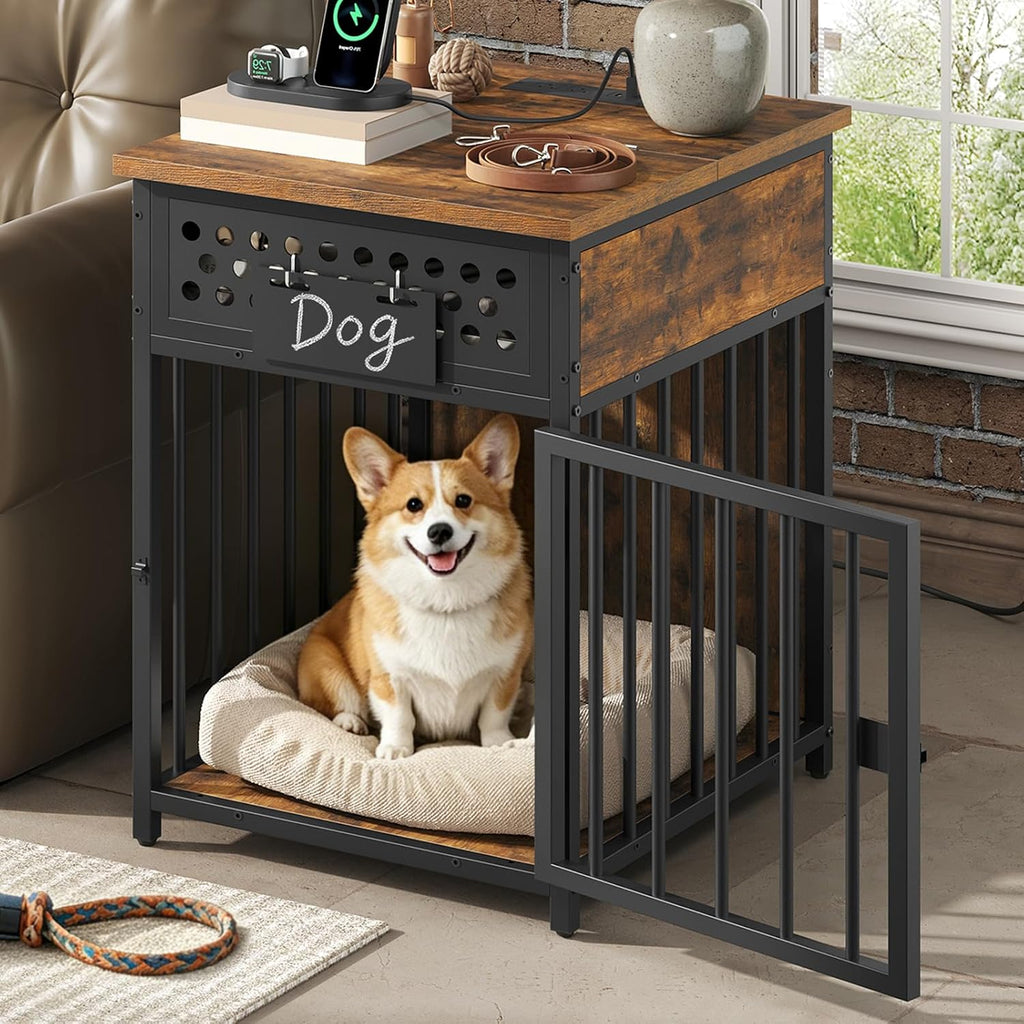 Dog Crate Furniture with Charging Station for Small Dogs