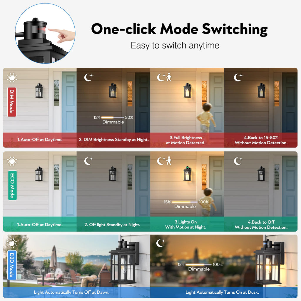 Motion Sensor Outdoor Lights, 2 Pack Outside Light Fixture Dusk to Dawn, Black Outdoor Motion Sensor Light, Anti-Rust