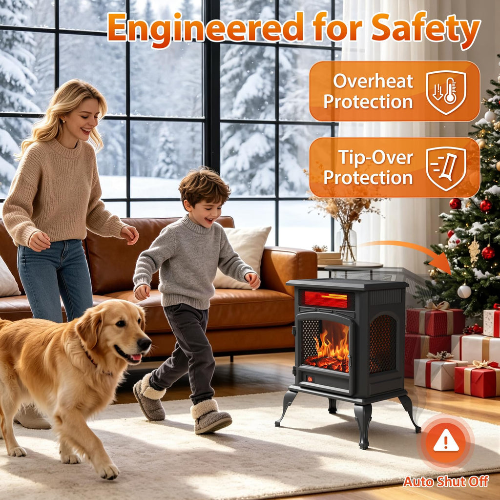 Infrared Fireplace Heater, 1500W Freestanding Electric Fireplace for Rooms
