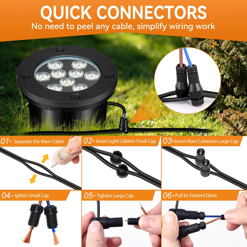 9W LED Low Voltage Landscape Lights, AC/DC 12-24V Outdoor Well Lights IP68 Waterproof 5500K Cool White In-Ground