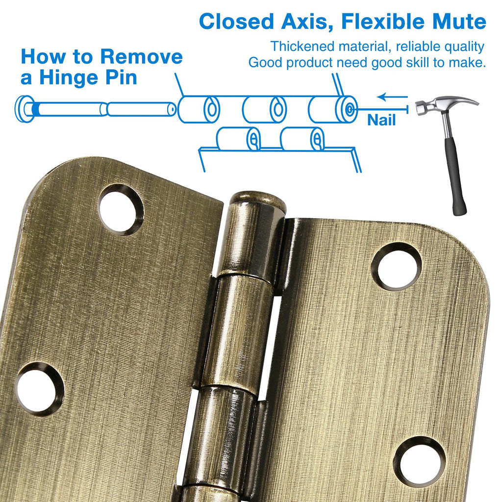 Rounded Door Hinges 3.5" X 3 1/2 Inch Antique Brass 5/8" 30 Pack