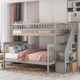 Twin Over Full Bunk Bed with Stairs, Wood Bed Frame with Storage Space and Guard Rail for Bedroom, Dorm, for Teens