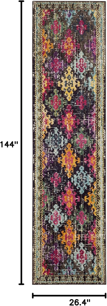 Monaco Collection Runner Rug, Multi, Boho Diamond Trellis Design, Non-Shedding & Easy Care, Ideal for