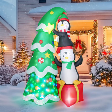 Christmas Inflatables Outdoor Decorations, with Rotating Colored Light+LED Lights, Large Blow Up Yard Decor,Christmas