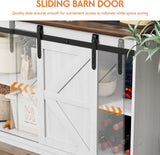Farmhouse Sideboard Buffet Cabinet, Coffee Bar Storage with Sliding Barn Doors, Shelf for Home Dining Room, White