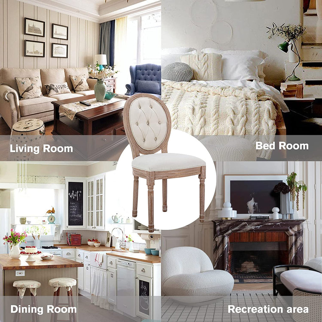 French Country Dining Chairs Set of 4, Farmhouse Dining Chairs with Round Button Back, Solid Wood Legs, French Dining