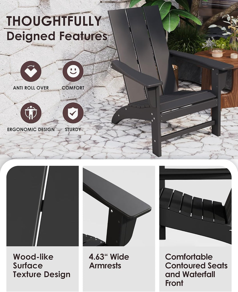 Poly Lumber Adirondack Chairs Set of 2, All-Weather Resistant Outdoor Patio Chairs, Look Like Wood, Pre-Assembled