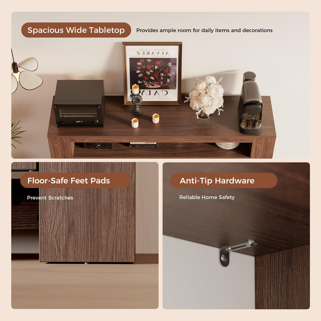 Modern Sideboard Buffet Cabinet with Open Storage & 2-Tier Side Storage