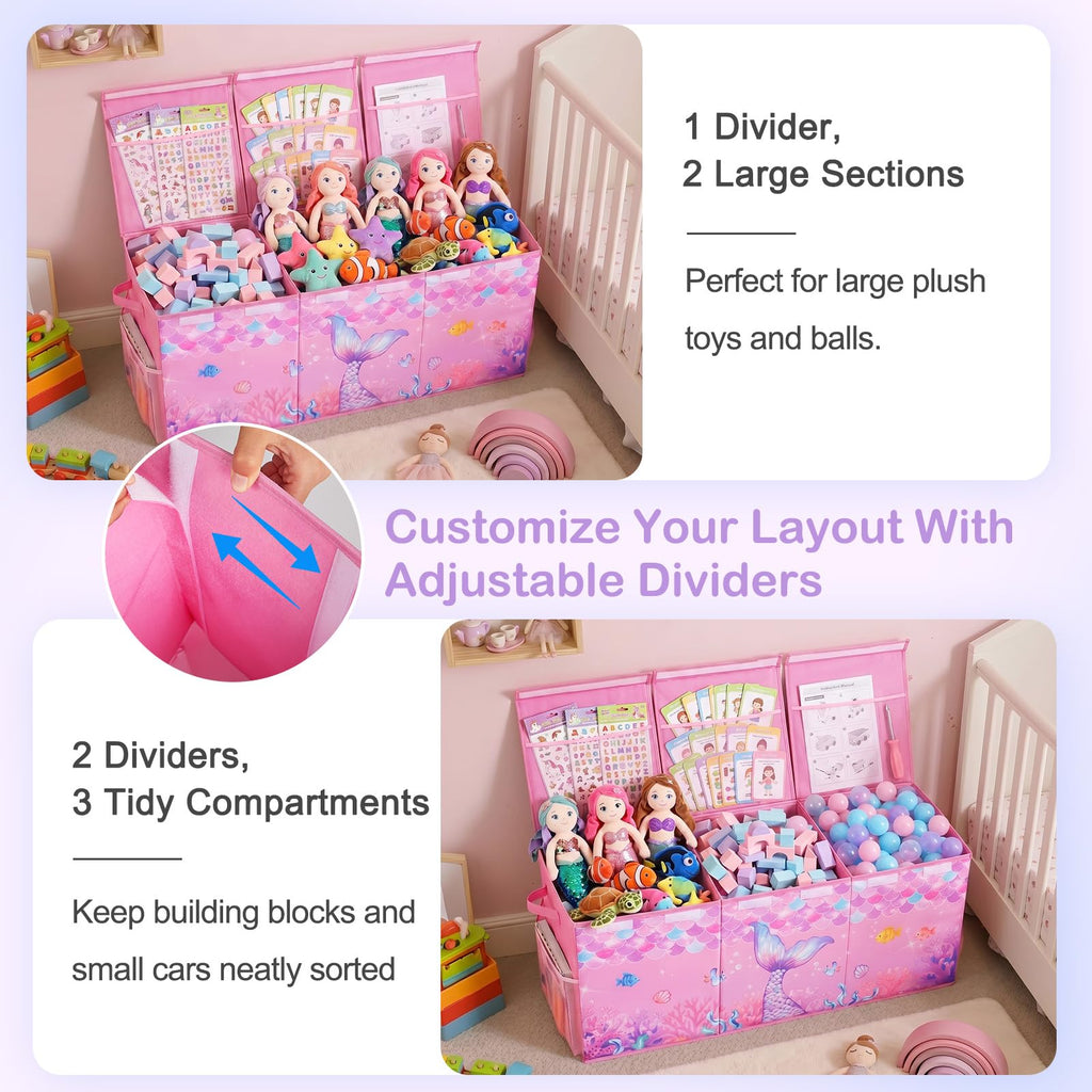 Toy Box with Adjustable Divider Large Toy Chest Storage Bedroom