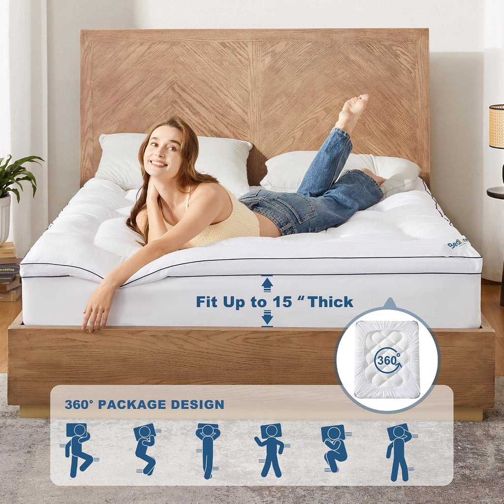 Full Size Mattress Topper, Thick Pillow Top Bed Cover Mattress Pad | Soft Mattress Cover for Back Pain Relief,Cooling