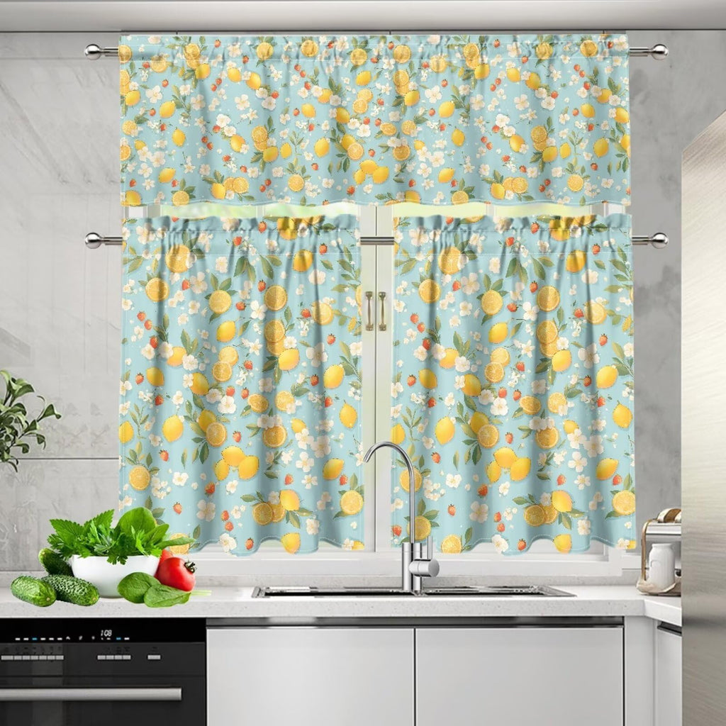 Kitchen Curtains and Valances Set, Blackout Curtains 3 Pieces Window Treatments for Farmhouse Bathroom, Rod Pocket