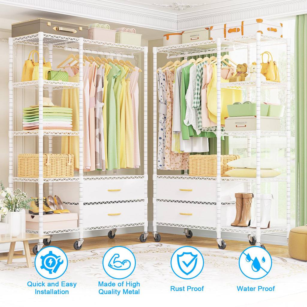 F3R Heavy Duty Clothes Rack(With Lockable Wheels)Freestanding Clothing Racks for Hanging Clothes, Adjustable Closet