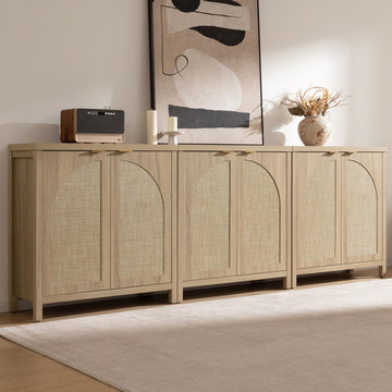 102" Rattan Sideboard Buffet Cabinet with Storage Credenza Set of 3