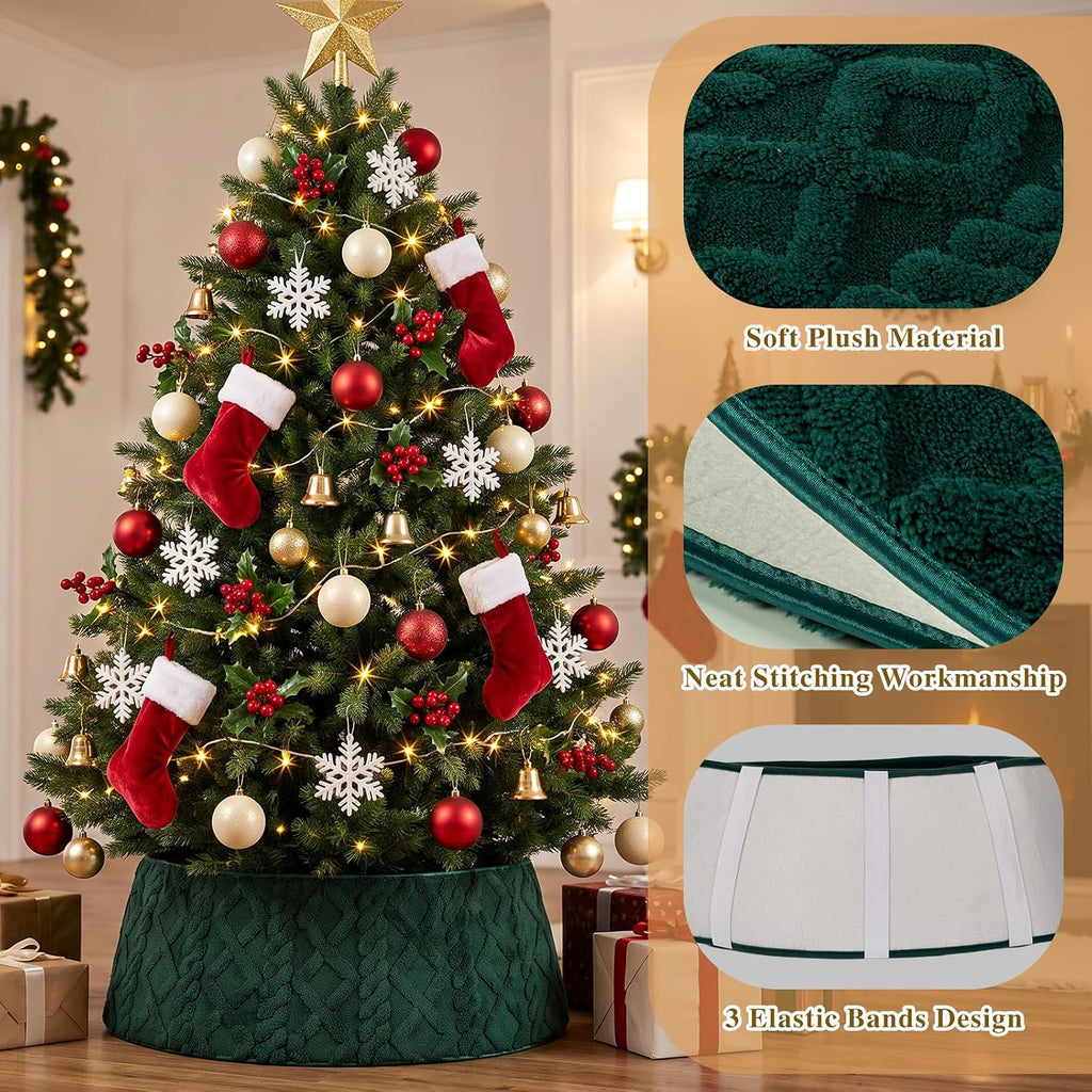 Christmas Tree Collar 28-36 Inch, Diamond Faux Fur Tree Collar Plush Christmas Tree Skirt Adjusted Xmas Tree Ring for