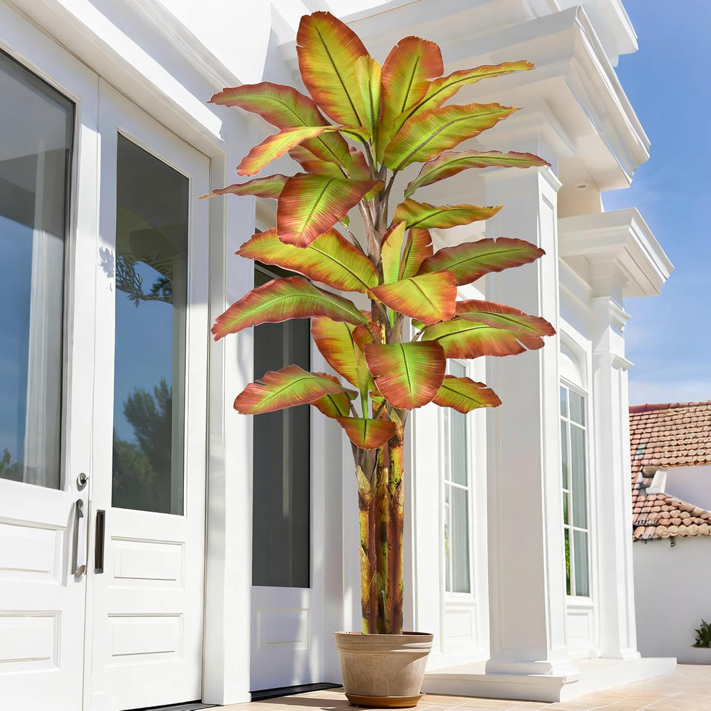BananaTree 9FT Tall Large Faux Trees with Realistic Leaves, Fake Banana Floor Potted Artificial Plants Living Room