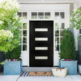 Fiberglass Entry Door Right Hand Inswing, 36 x 80, 4 Lite Frosted Glass 4-9/16 in. Vinyl Frame, Contemporary Style for