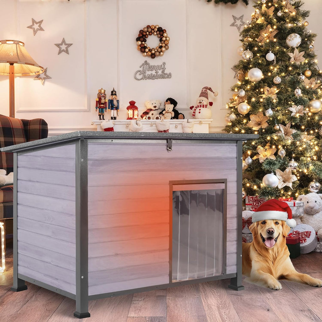 Insulated Dog House Outdoor Weatherproof, Large Wooden House, Removable Inner Lining in Winter, Upgraded Chewing