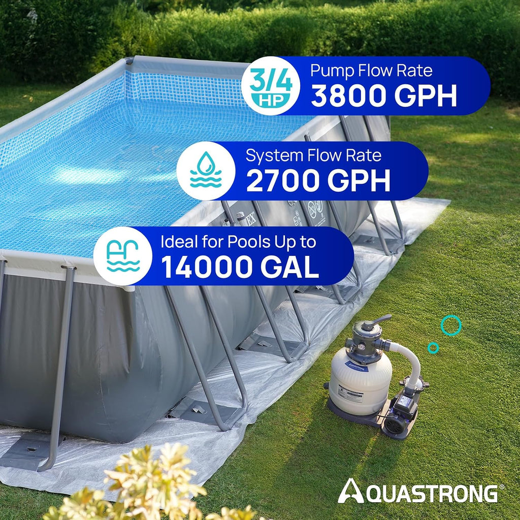 Sand Filter Pump for Above Ground Pool with Timer, 3/4 HP Pool Pumps Above Ground 3800 GPH for Pools up to 14000GAL