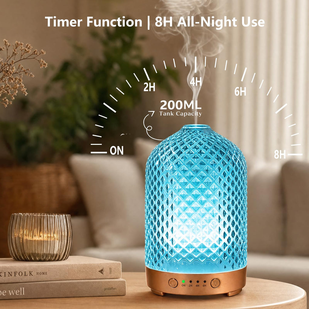 200ml Essential Oil Diffuser 4-in-1 Glsss Diffuser