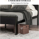 14 Inch Full Metal Platform Bed Frame with Wooden Headboard and Footboard, Mattress Foundation, No Box Spring Needed