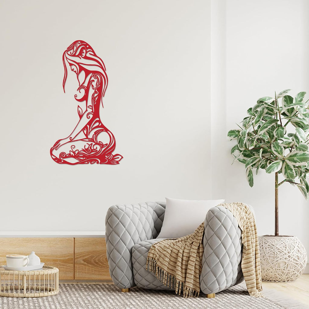Abstract Metal Wall Art Minimalist Line Sculpture.Red.