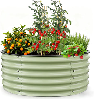 Galvanized Raised Garden Bed, 3.5ft x 17'' Tall Round Metal Planter Raised Garden Boxes Outdoor for Vegetable Fruits