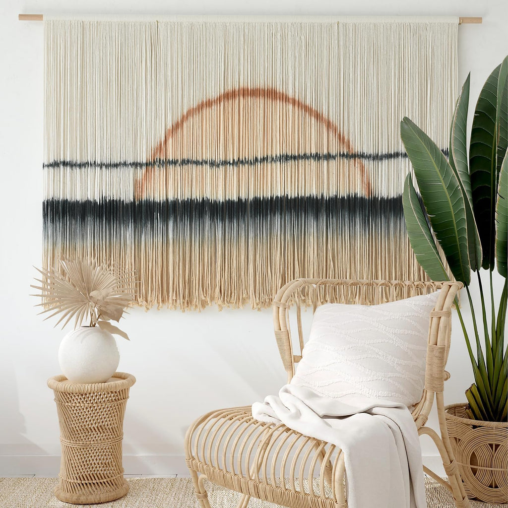 Macrame Wall Hanging Sunset Dip Dye Boho Tapestry 57"x35"