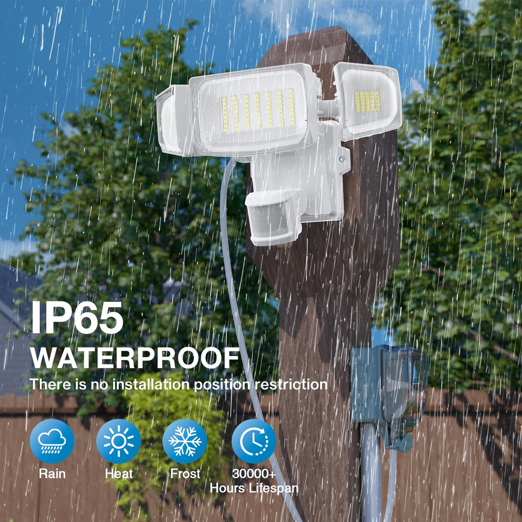 70W Motion Sensor Outdoor Light Plug in, Motion Flood Light Dusk to Dawn, LED Security Light IP65 Waterproof