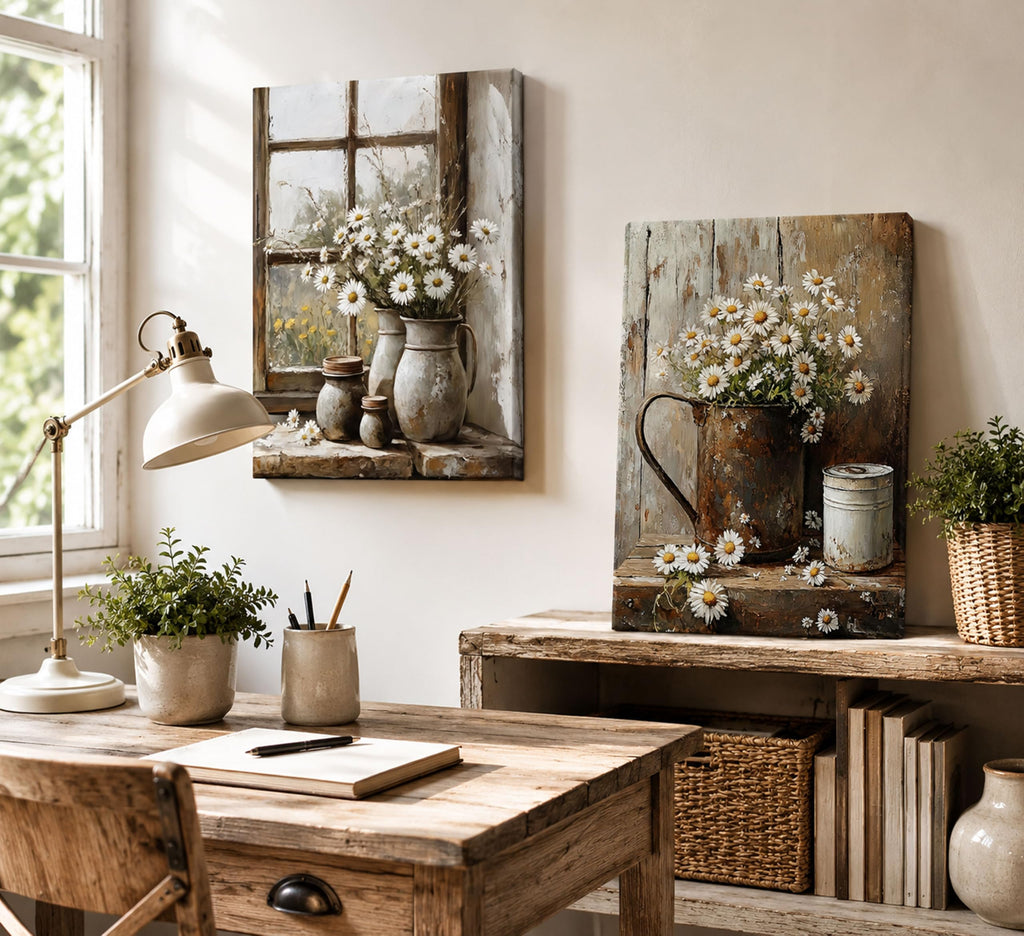 2Pcs Farmhouse Daisy Wall Art Country Bathroom Wall Decor