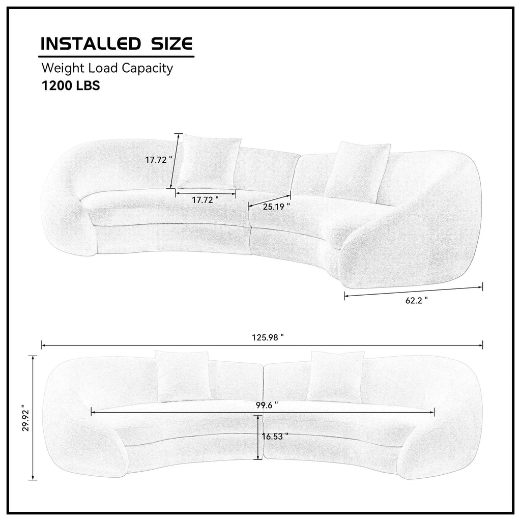 126" Curved Oversized Boucle Sectional with Love Heart Design, Modern 5-Seater Polyester Couch with 2 Decorative