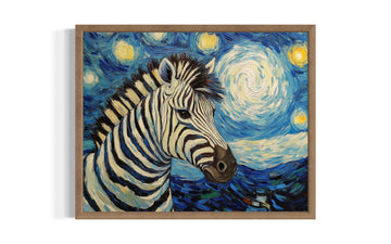 Zebra Wood Framed Art Print Poster, Animal Van Gogh Starry Night Nature Theme Wall art Painting Decor, Art Home