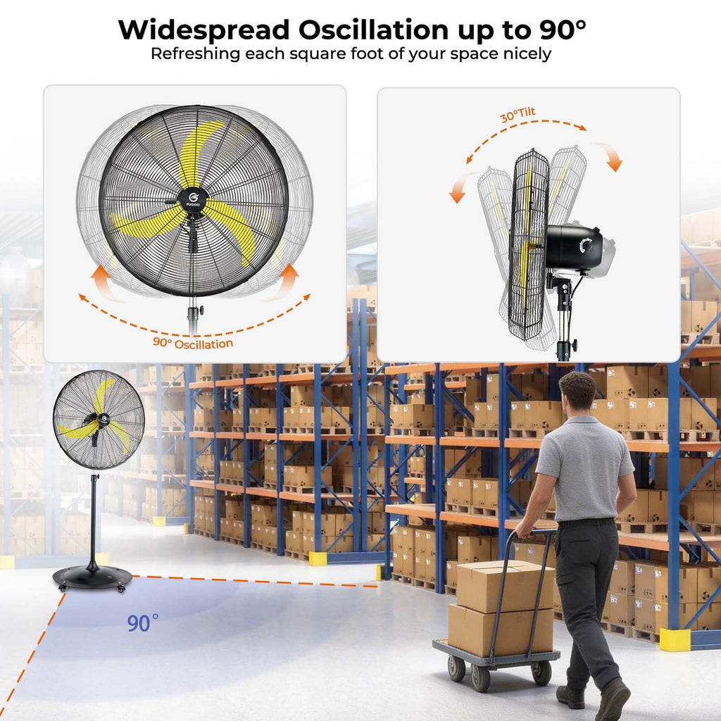 High-Velocity Quiet Outdoor Pedestal Fan with Remote, 20"-5000 CFM, Brushless DC Motor, Oscillating, Waterproof, 50%