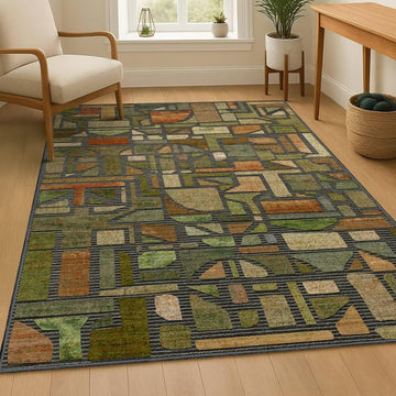 Area Rug, Vintage Checkered Abstract Rugs, Washable Modern Non Slip Soft Low Pile Indoor Floor Carpet Office