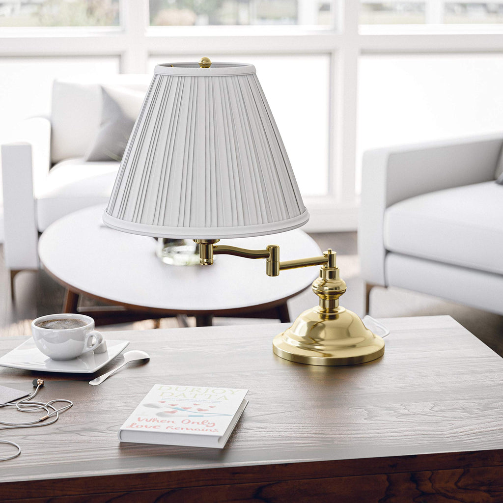 Classic Swing Arm Swing Arm Desk Lamp with Polished Brass Finish, Classic Style, 16" Height, 16" Width, 12.5" Depth