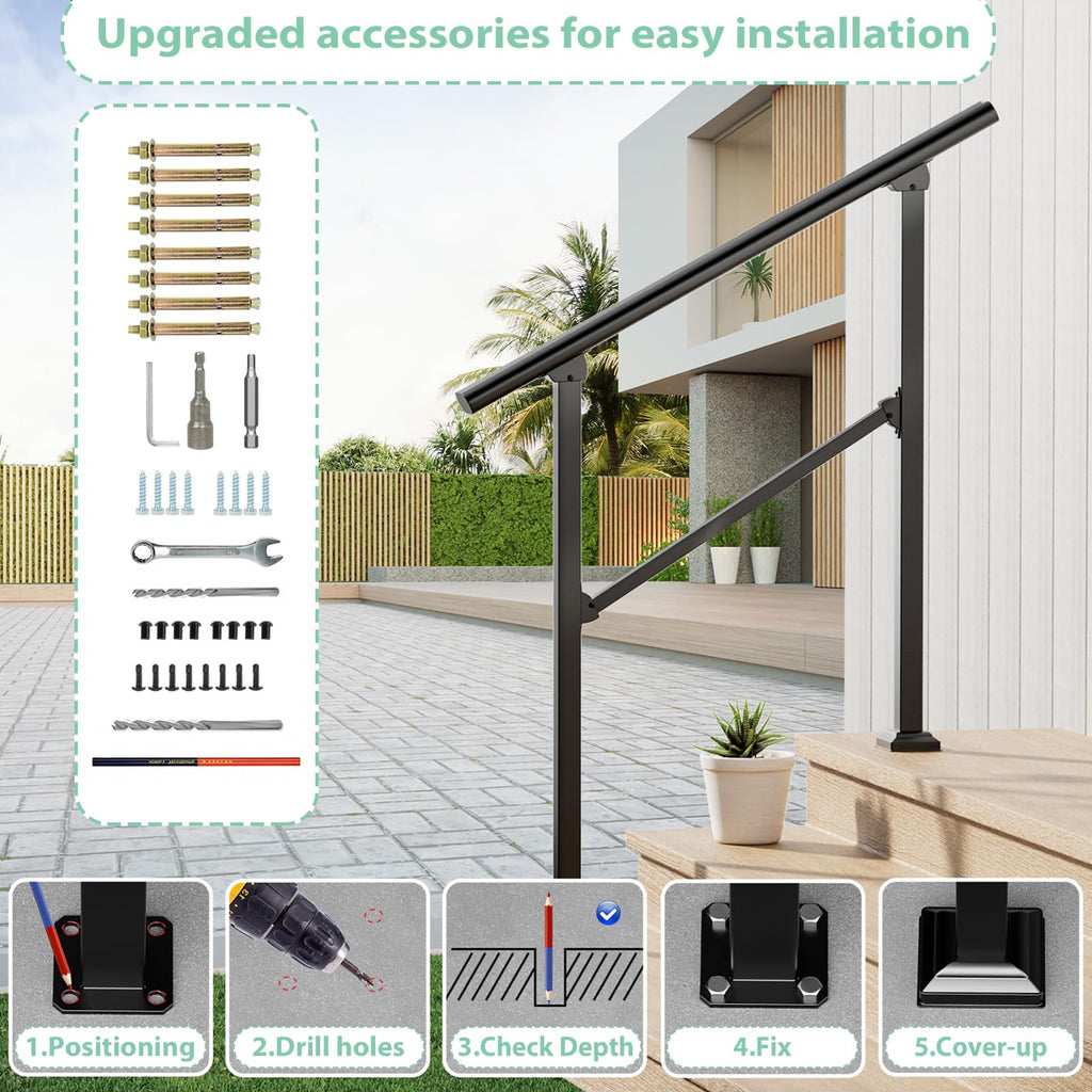 Hand Rails for Outdoor Steps, Railings for Outdoor Steps, 4 Step Handrails for Outdoor Steps, Porch Handrail Wrought