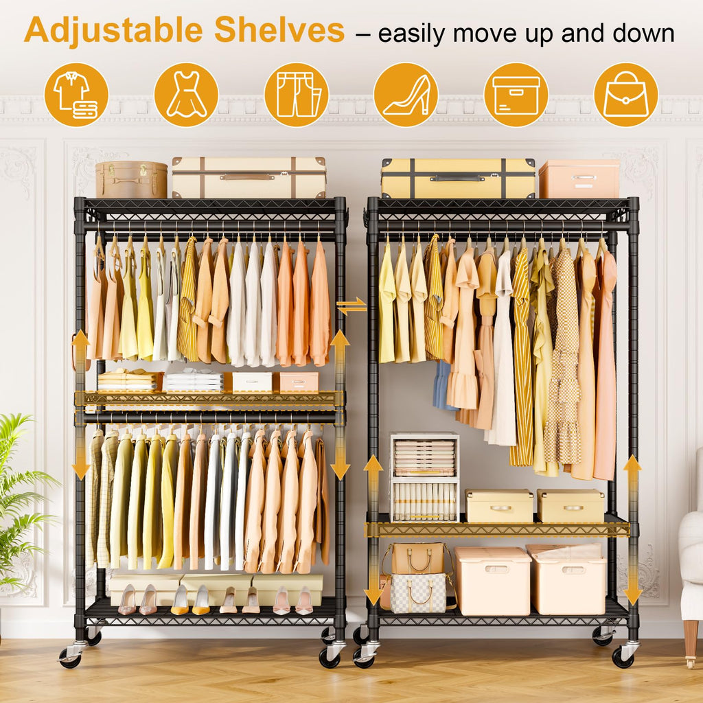 P5 Rolling Clothes Rack, Clothing Racks for Hanging Clothes, Black