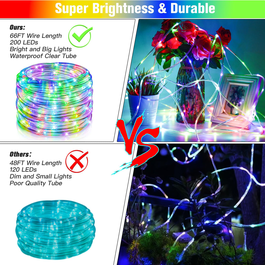 66Ft LED Rope Lights Outdoor, String Lights Plug in with Remotes