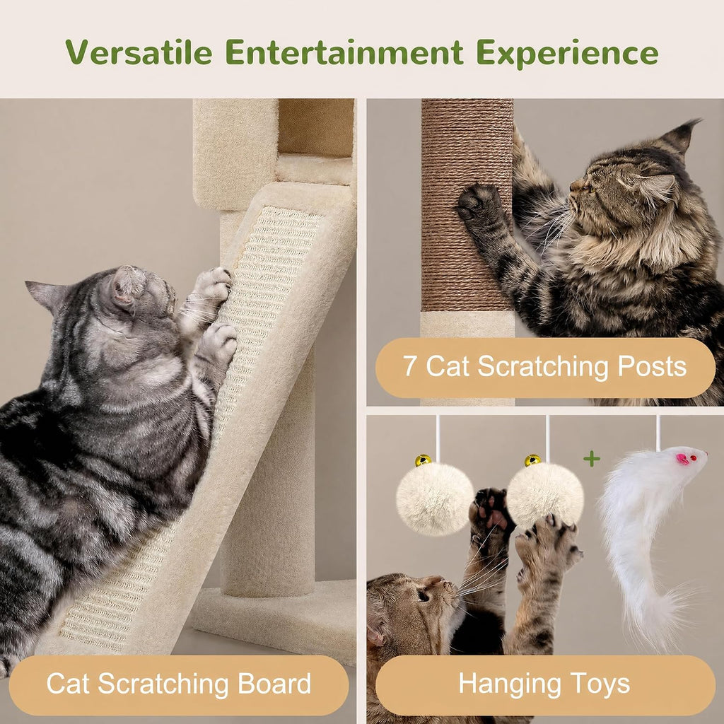74in Tall Cat Tree for Indoor Cats Large Adult, Beige