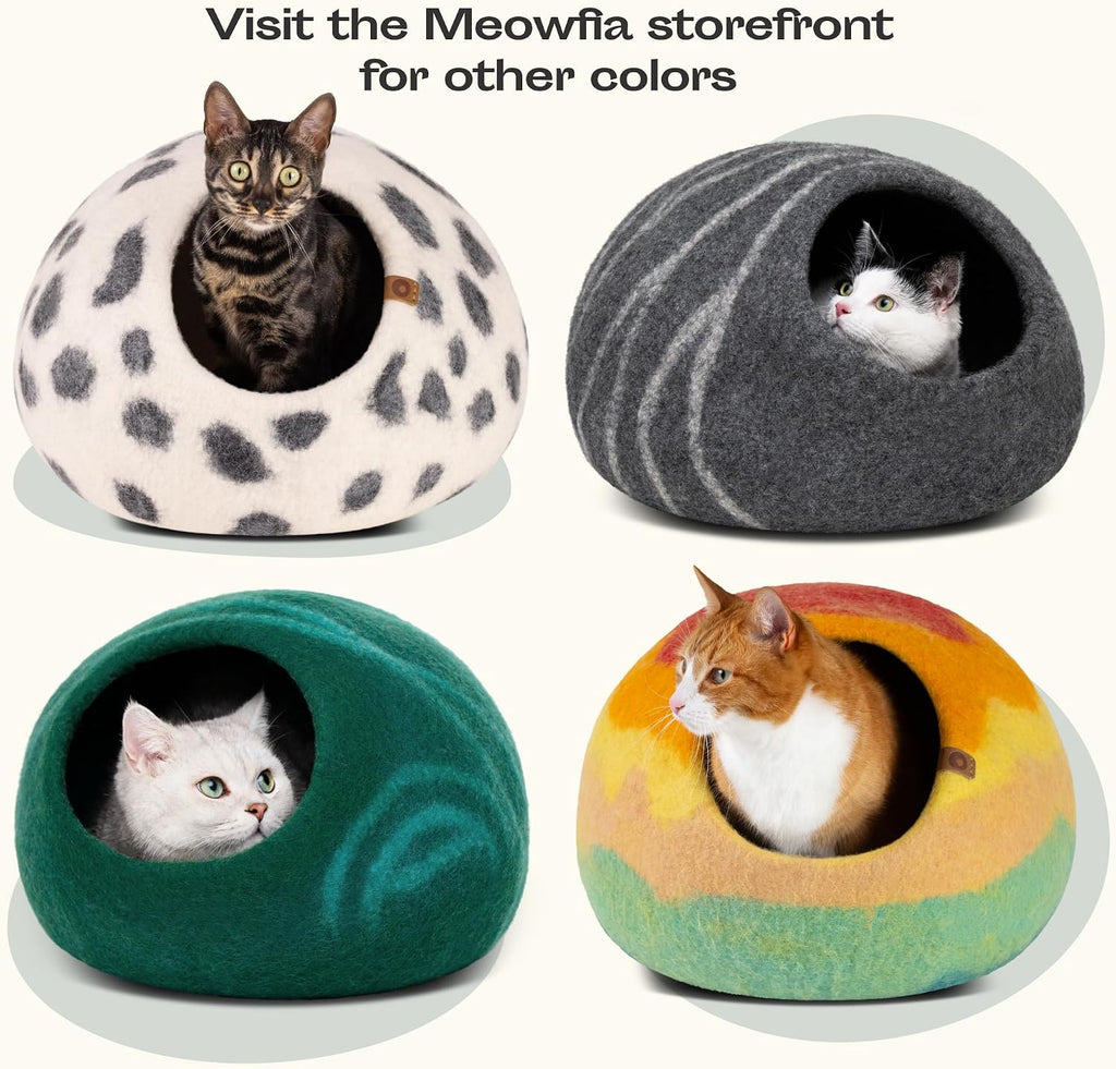 Cat Cave - Merino Wool Bed for Indoor Cats (Back Aqua, Medium)