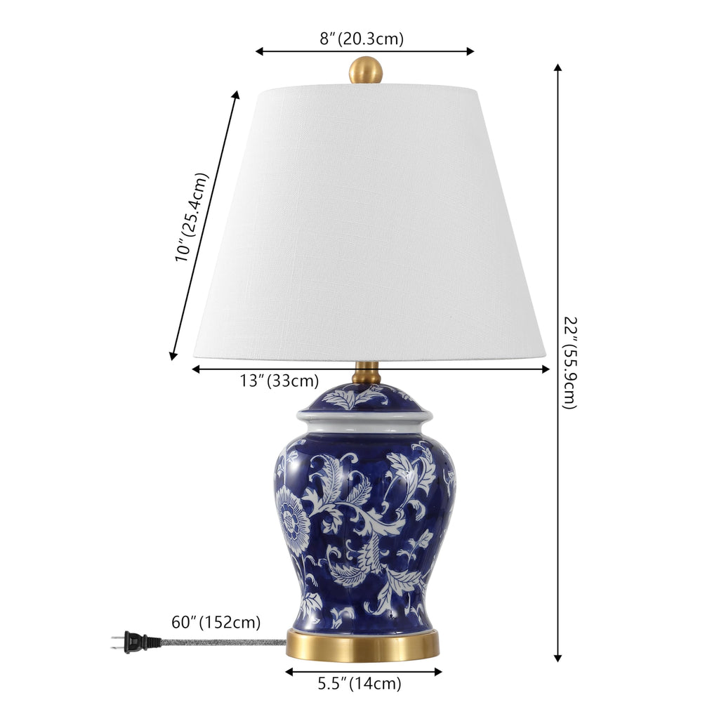 Penelope Ginger Jar 22" LED Table Lamp, Navy/White