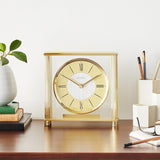 Bulova B1700 Grand Prix Table Clock - Brass MetalFinish - Glass Enclosure with Two-Tone Metal Dial - Quiet Sweep - Elegant Desktop...