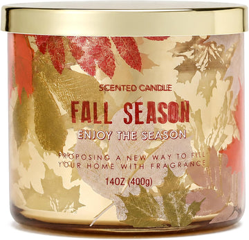 Fall Candle,Autumn Leaves Scented Candle,Large 3 Wicks,Fall Gift Decor,14oz - Set of 14
