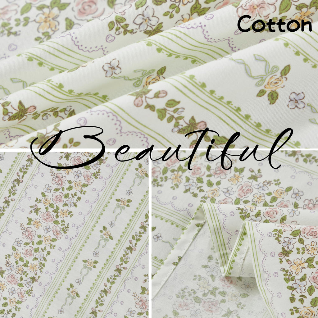 Floral Stripe Cotton Crib Bed Skirt Pleated Dust Ruffle for Baby Girls Boys Toddler Bedskirt Nursery Standard Crib