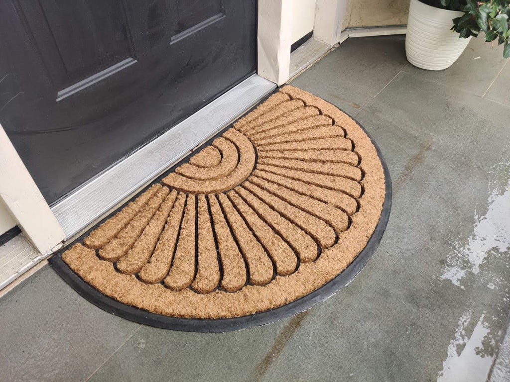 Sunburst Half Round Coco Coir Doormat, 18" x 30" - Natural Fiber Semi-Circle Welcome Mat with Non-Slip Rubber Backing