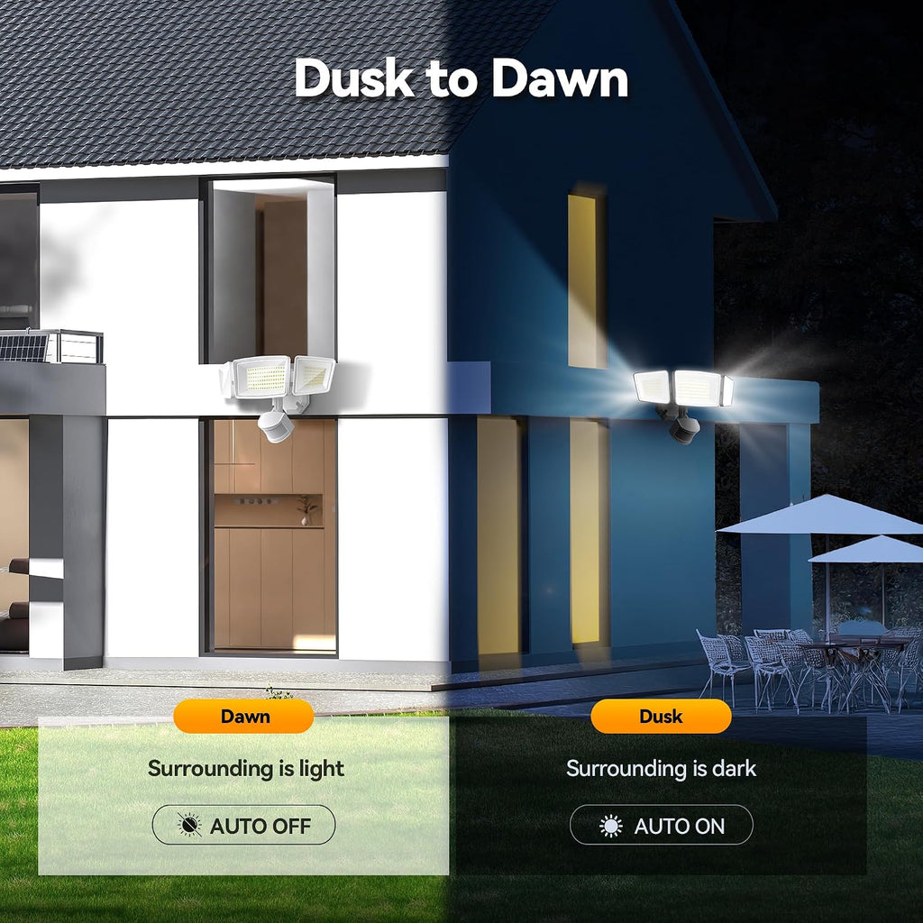 7500LM Motion Sensor Outdoor Lights, 150-LED 3-Head Security Light with Remote Control, 300°Wide Angle Flood Wall