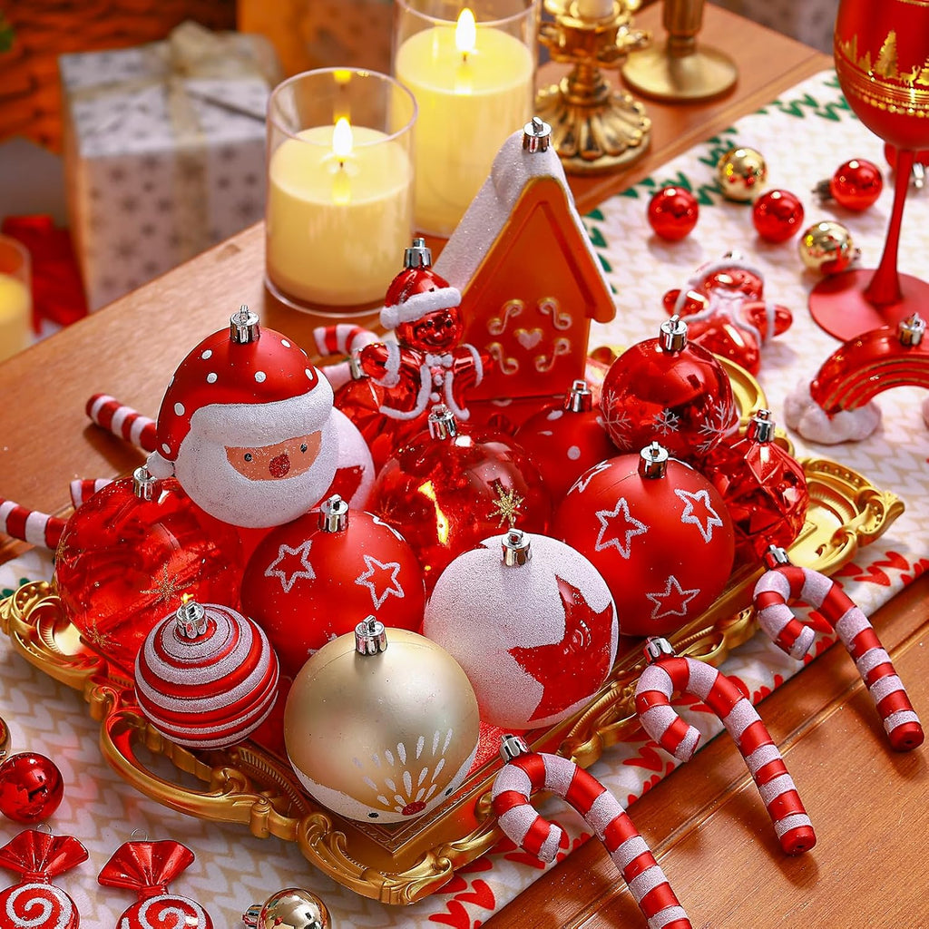 80pcs Christmas Balls Ornaments Set, Red, White and Gold
