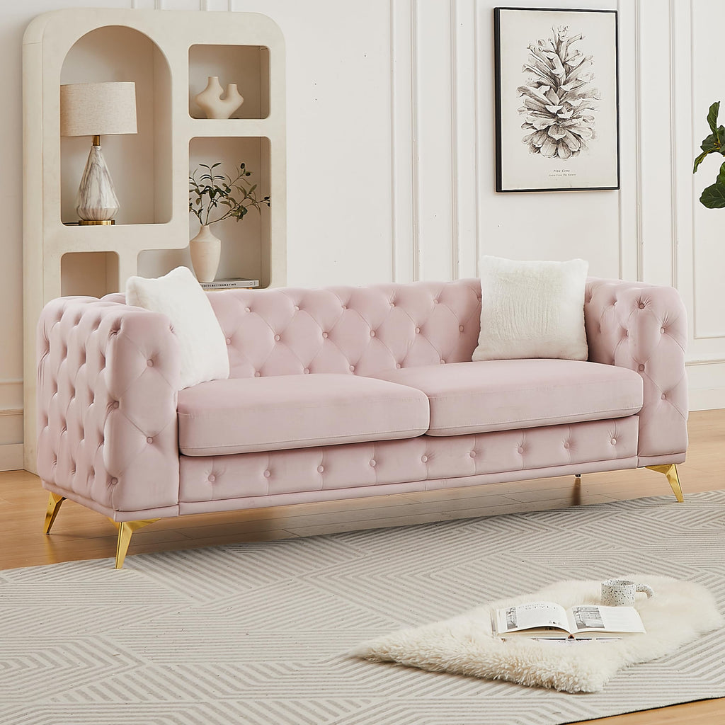 83" Luxury Oversized Chesterfield Sofa with 2 Pillows, Mid-Century Style 3-Seater Tufted Buttons Couch with