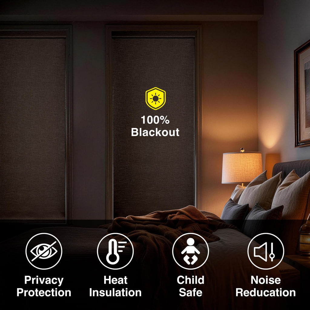No Drill Cordless Blackout Roller Shades, Khaki