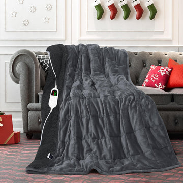 Heated Weighted Blanket for Adults - Sherpa Fleece Electric Throw Blanket (50"x60", 13lbs, Grey) - Thick Soft Warming