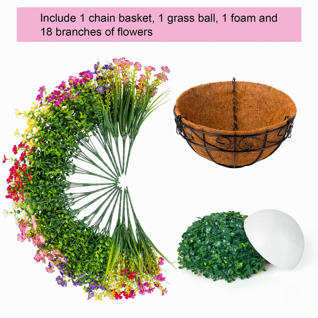 Artificial Hanging Flowers with Basket, Mixed Color
